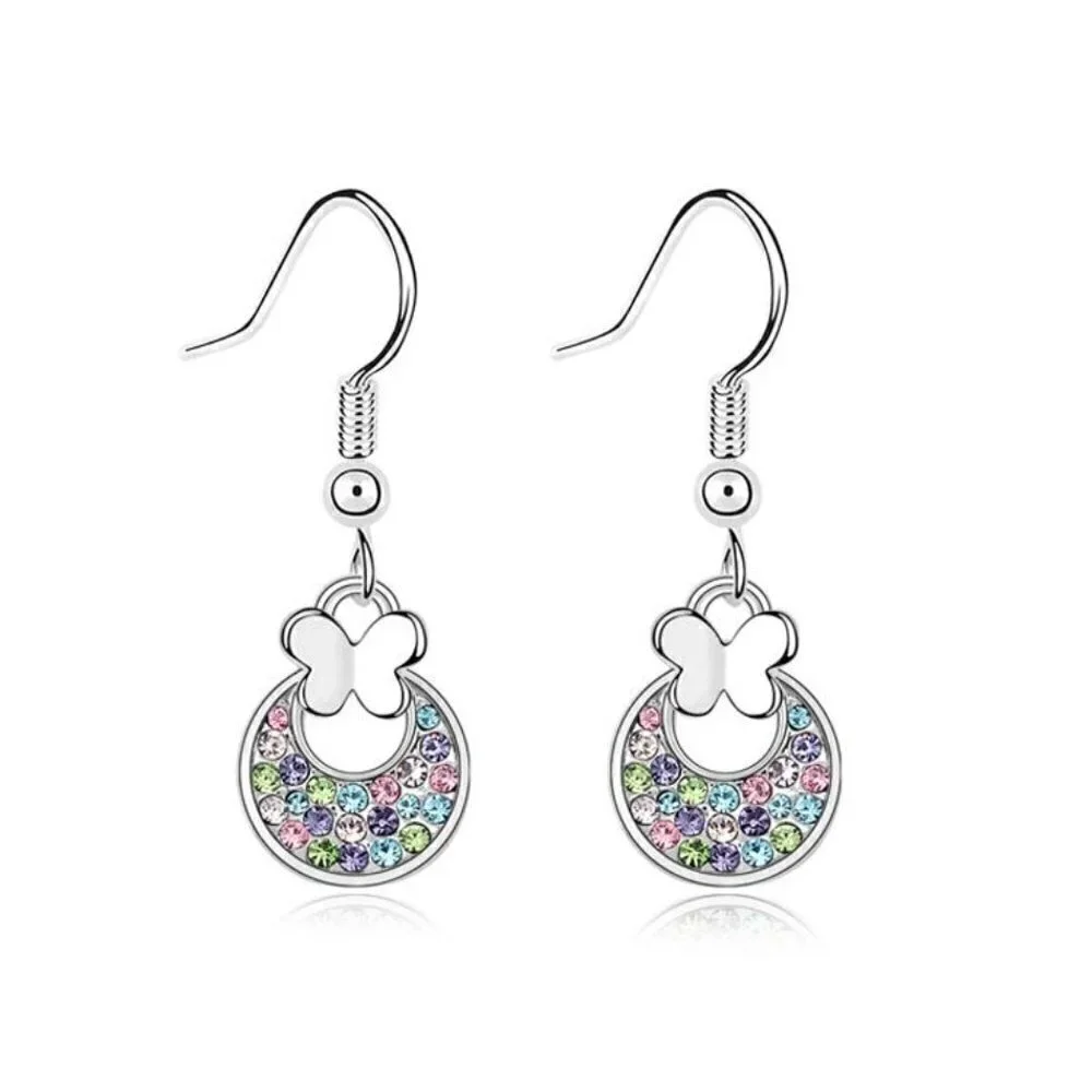NEW Boho Festival Austrian Imitation Rainbow Crystals Butterfly Dangle Earrings